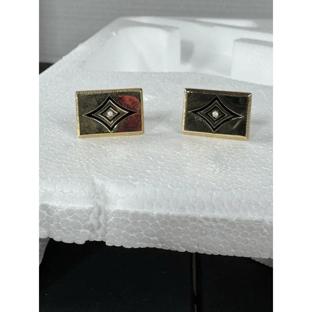 Anson gold tone rectangular cuff links and tie pin clear‎ stone